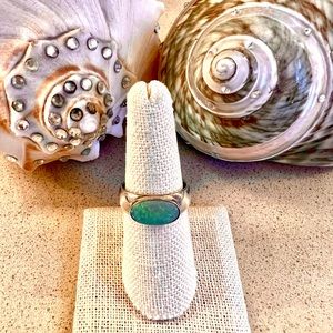 Opal Ring Set in 14 KT Gold bezel on Sterling Silver Band